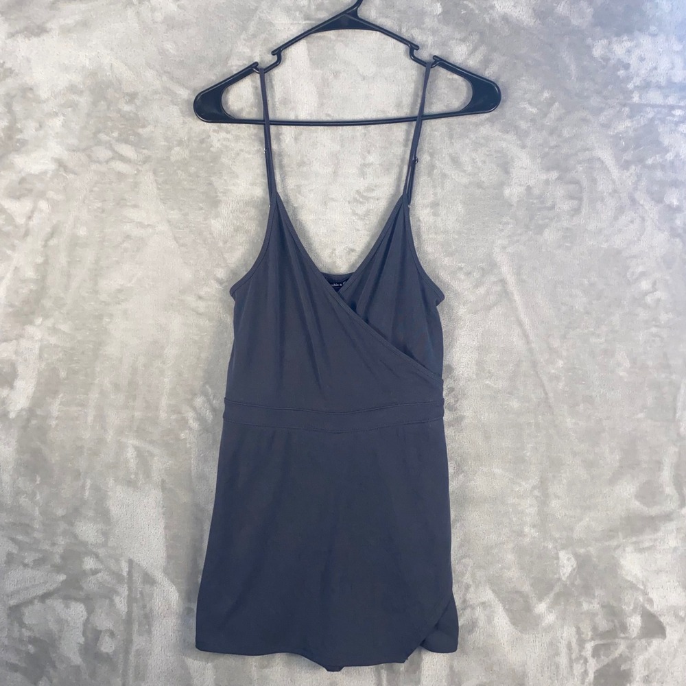 Abercrombie Fitch Gray Black Faux Wrap‎ Romper Spaghetti Strap Sz S